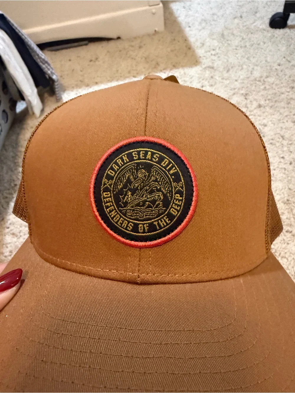 Embroidered Brown Trucker Hat with Patch